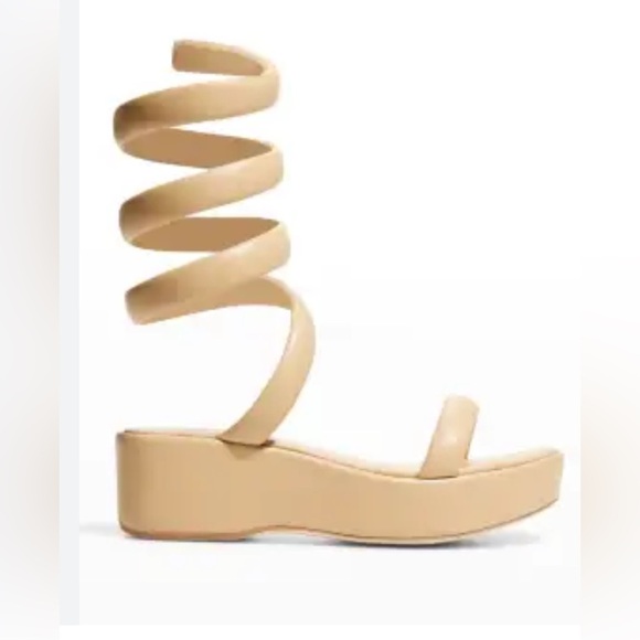 Women's Natural Snake-embossed Leather Ankle Wrap Sandals - Picture 2 of 9